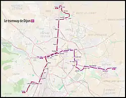 Map of the Dijon tramway