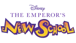The words "Disney's The Emperor's new School" are shown in various font styles and sizes in a green circle against a white background.
