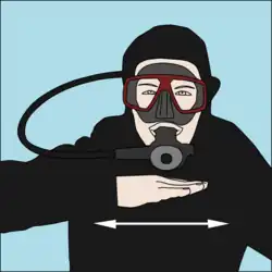 I'm out of air: "Cutting" or "chopping" throat with a flat hand.[36][37]