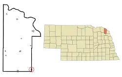 Location of Emerson within Dixon County and Nebraska