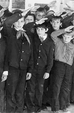 Dmitry Borshch (center) saluting while a part of the group, 1985