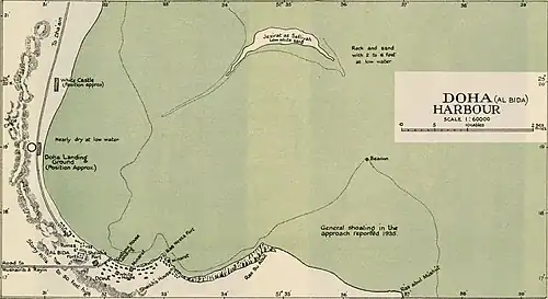 "Doha (Al Bidda) Harbour" (1937), designating Doha Port as "Customs House Landing"