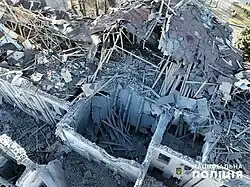 The building in Pokrovsk after a Russian strike