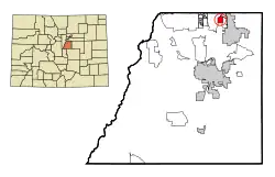 Location of the Grand View Estates CDP in Douglas County, Colorado.