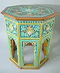 Doulton Lambeth Conservatory table, 18.5 in, coloured glazes majolica, c. 1870, Indian subcontinent in style, a reminder of Empire