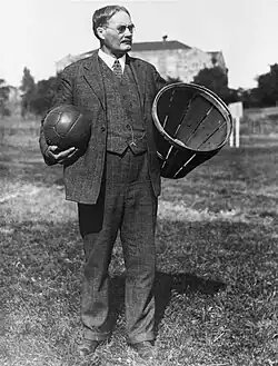 Image 7James Naismith invented basketball in 1891 at the International YMCA Training School in Springfield, Massachusetts. (from History of basketball)