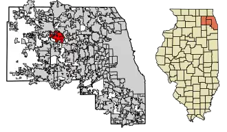 Location of Bartlett in DuPage, Cook, and Kane Counties, Illinois.