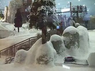 Looking into Ski Dubai from inside the mall