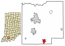 Location of Ferdinand in Dubois County, Indiana.