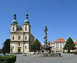Republiky Square with Duchcov Castle and the Church of the Annunciation of Our Lady