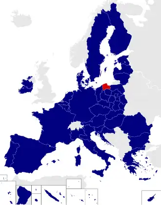 Map of the European Parliament constituencies with Pomeranian highlighted in red