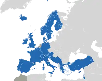 A coloured map of the countries of Europe