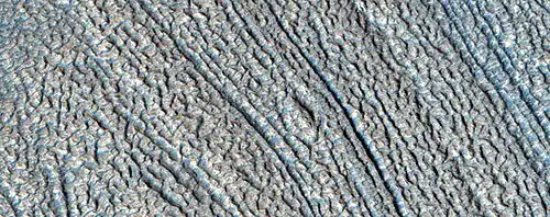 Close, color view of lineated valley fill, as seen by HiRISE under HiWish program