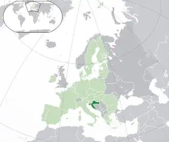 Map showing Croatia in Europe