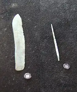 Bronze knife and awl, Ulaan Goviin, 1800-1600 BCE. National Museum of Mongolia