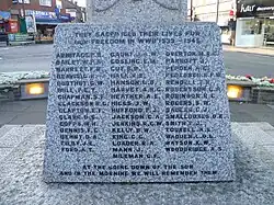 The plaque added to East Barnet war memorial for men killed in the Second World War. Catherine Loveday's father, S. F. Chapman, on the left.