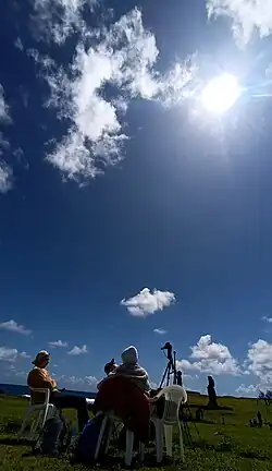 Eclipse chasers at Ahu Tahai, Hanga Roa, on Rapa Nui (Easter Island) observing the October 2024 Annular Eclipse.