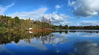 Typical pond with fisherman's hut