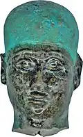 Head of Ptah; 664–525 BC; faience with blue-green and black glaze; height: 3.5 cm, width: 2.1 cm, depth: 3 cm; Walters Art Museum (Baltimore, US
