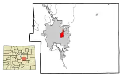 Location of the Cimarron Hills CDP in El Paso County, Colorado.