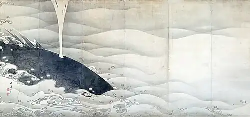 Zo to Kujira-zu byōbu (象と鯨図屏風, Elephant and Whale (left panel)), Itō Jakuchū, 1796