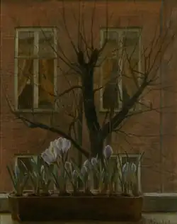 Krokus i vindueskarmen, oil on canvas