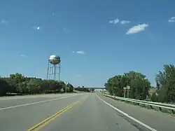 Ellsworth water tower as seen from Kansas State Highway 156 (2012)