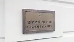 Plaque at the Peruvian embassy in The Hague