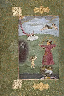 Emperor Jahangir Triumphing over Poverty, attributed to Abu'l Hasan, ca. 1620–1625. Opaque watercolor, gold, and ink on page, 23.81 x 15.24&nbsp;cm.