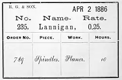 Employement of Service Card, Frankford Arsenal, 1886