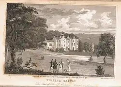 Fingask, from the south, drawn and engraved by Alexander Carse, c. 1831.[5]