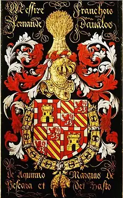 Coat of arms of the d'Avalos family at the Cathedral of Saint Bavo in Ghent, placed there on the occasion of the chapter of the Order of the Golden Fleece held there on 29 July 1559.