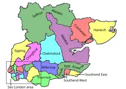 Map of parliamentary constituencies in Essex 1955–1974
