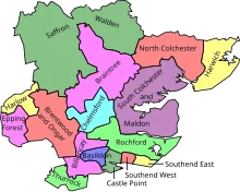 Map of parliamentary constituencies in Essex 1983–1997