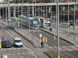 The former Glòries tram stop with metro entrance in the background