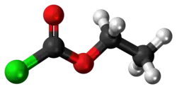 Ball-and-stick model of the ethyl chloroformate molecule