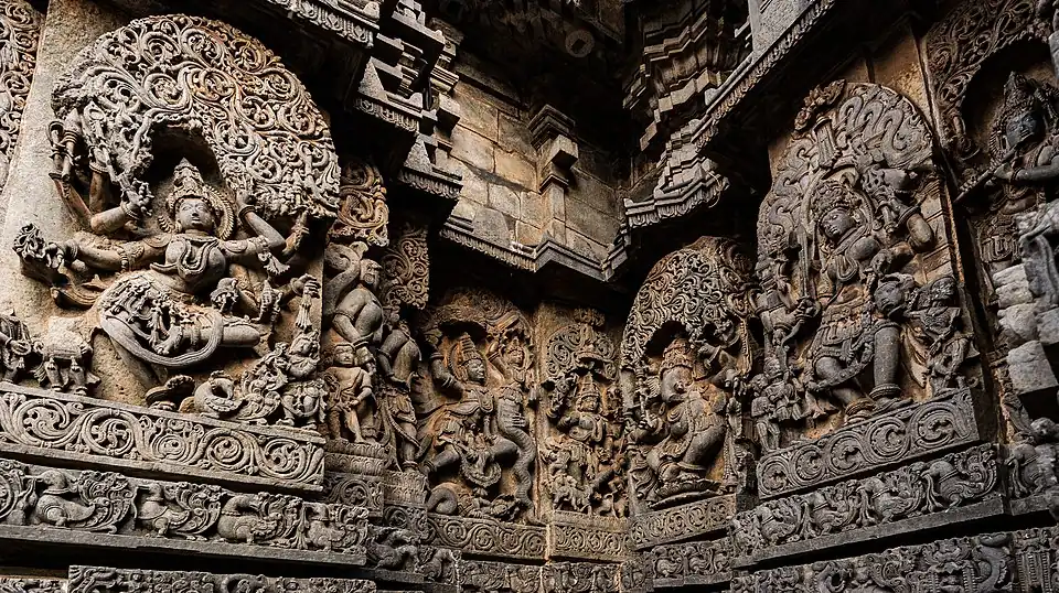Exterior wall reliefs at Hoysaleswara Temple. The temple was twice sacked and plundered by the Delhi Sultanate.[76]
