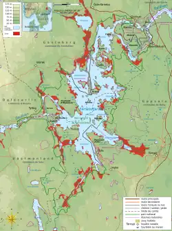 Map of the park with the flooded areas in red.