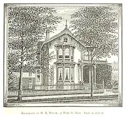 Henry Kirke White House in 77 E High built in 1868 and demolished in 1932. The street was destroyed for the construction of the Fisher Freewey.