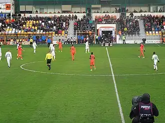 View of the covered Stand A (glass VIP box visible), 2017