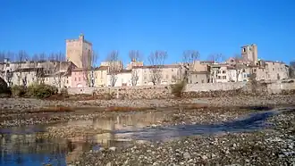 A general view of Fabrezan and the Orbieu river