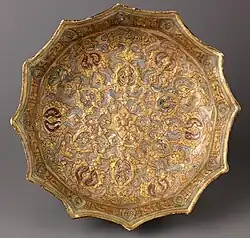 "Faceted Basin", with gilding over the pattern raised in slip. After 1200.[57]
