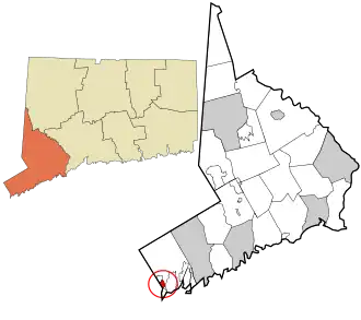 Location in Fairfield County and the state of Connecticut