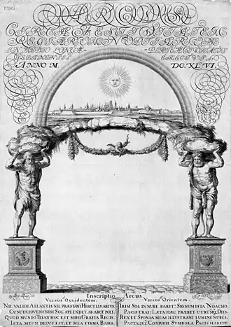 Arcus Gratiae et Pacis, triumphal gate with Atlas and Hercules, built in Danzig in honour of Queen Marie Louise Gonzaga.