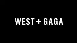 A black background with the text "West + Gaga" written in uppercase white letters and centered