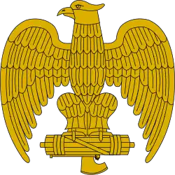Eagle clutching a fasces, a common symbol of Italian Fascism, regularly used on uniforms and caps