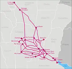 Mitre 5 ft 6 in (1,676 mm) with the Tren de la Costa in 4 ft 8+1⁄2 in (1,435 mm)