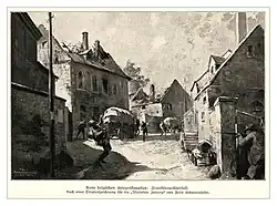 Dessin réaliste représentant un franc-tireur faisant feu sur un soldat allemand