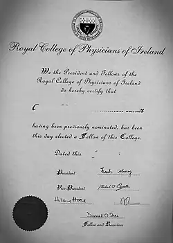 Fellowship diploma of the Royal College of Physicians of Ireland, FRCPI