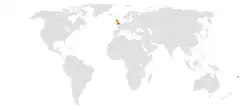 Map indicating locations of Fiji and United Kingdom